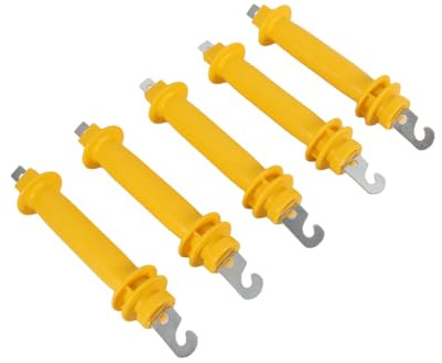 Gurtt 5PCS Eelectric Fence Spring Gate Handle, Heavy Duty Insulated Rubber Gate Handle with Eyelet and Hook for Farm Animal Husbandry Fence (Yellow)
