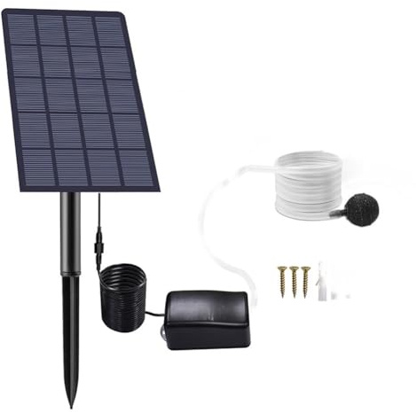 Homeponnew Bomba de aire solar de 2,5 W 6 V para estanque de peces al aire libre, acuario, hidroponía y aireación de pesca, no requiere batería, con panel monocristalino y piedra de burbujas