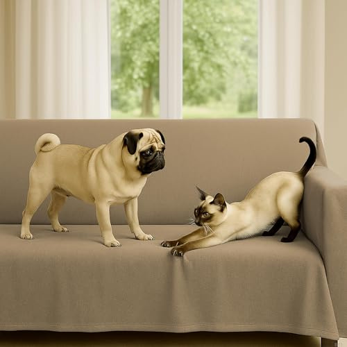 Byour3 - Sofaüberwurf 3 4 2 Sitzer Dicke Baumwolle Gemischter Sofa Cover Mehrzweck Sofabezug Auch Für Ecksofa L U Form Sofa-Couch Abdeckung Alles Abwaschbar Beständig (Beige 5 Sitzer)
