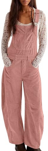 Jumpsuits für Damen,Oversize Cord-Latzhose mit Verstellbarer Riemen und Stramplertasche Beiläufig Loose Bib Trägerhose Weites Bein Arbeitskleidung Lässiges Einteiler Romper Outfits