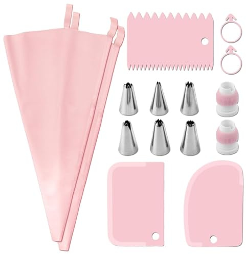 boquillas Juego de mangas pasteleras y boquillas, kit for decorar pasteles con 2 mangas pasteleras de silicona, 6 boquillas, 3 raspadores, 2 acopladores y 2 bridas. pasteleras(Rose)