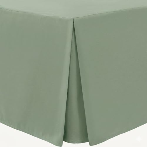 Bronwen Mathew Sage Green Box Pleated Base Valance Double Bed Skirt Valance Sheets, Microfibre Soft Brushed Easy Care Non Iron (Double)