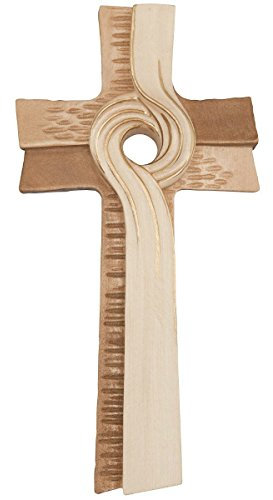 Kreuz Wandkreuz Meditationskreuz Holz geschnitzt Ahorn farbig, 24cm