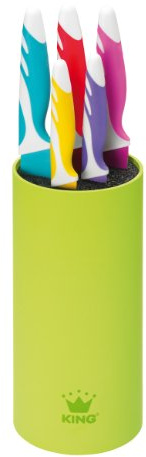 King 10000386 Lot de 6 Couteaux avec Bloc de Rangement Design et antibactérien Soft Touch Violet/Jaune/Rouge/Framboise/Bleu Clair