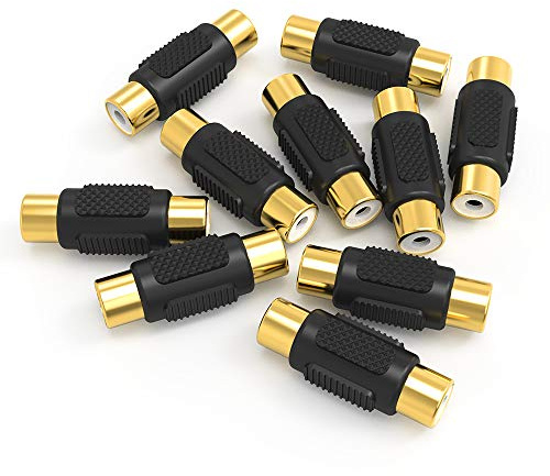 ELECTOP 10 Pack RCA Female to Female Coupler Audio Video Gold Adapter, for Phono, Speaker, RCA Cable, Amplifier