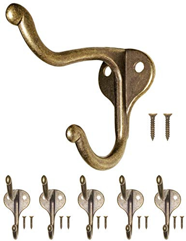 Fuxxer – Gancho antiguo para abrigos, toallas, ropa, sombreros, diseño de hierro fundido vintage rústico retro, color bronce, juego de 5