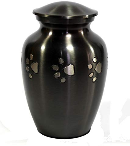 Urna de cremación en Miniatura eSplanade, Recipiente conmemorativo, pequeño Recuerdo para entierro de Cenizas, Recuerdo de Metal con Estampado de Patas Plateadas, Color Negro, 4,5 Pulgadas