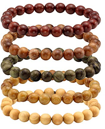 MILAKOO Lot de 5 bracelets de perles de prière en bois pour homme et femme 8 mm