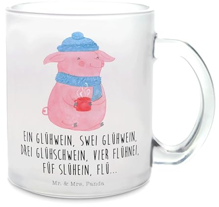 Mr. & Mrs. Panda Tasse Schweinchen Glühwein - Geschenk, glastasse, Betrunken, Große Teetasse, Becher, Weihnachtsmarkt, Spruch, Teegläser, Weihnachten