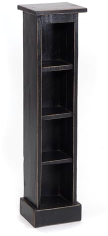 DESIGN DELIGHTS RUSTIKALES Holz CD Regal CD Tower | Mahagoni Massivholz, 75x18x14,5cm (HxBxT) | Holzregal mit 4 Fächern, CD Aufbewahrung | Farbe: 09 Voodoo - schwarz