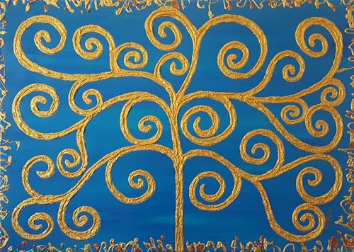 DORON ARTE QUADRO MODERNO ASTRATTO DIPINTO A MANO TELAIO GALLERY BORDI DIPINTI - ALBERO DELLA VITA - 50x70x4 cm -RIF186