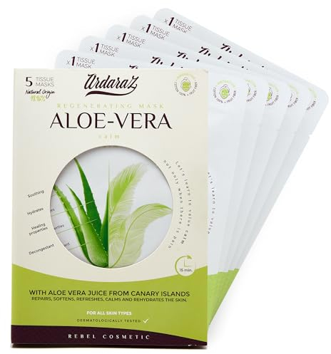Ardaraz Maschere viso in tessuto Idratanti Lenitive con Aloe Vera. Maschera Viso Idratante Rinfrescante arricchita con Acido Ialuronico. Set maschere viso da 5, Idratazione profonda effetto immediato
