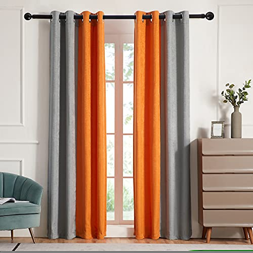 PRIMROSE Blackout Curtains for Living Room Thermal Insulated Room Darkening Ombre Curtains Window Drapes for Bedroom Grommet Grey Orange 84 inch Long 2 Panels