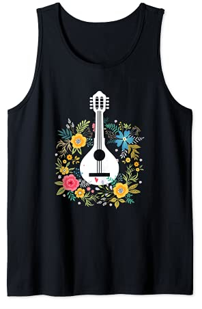 Mandoline Fleurs Motif Joueur Instruments Cordes Musicien Débardeur