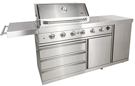 Mayer Barbecue ZUNDA Gasgrill MGG-342 Extreme Grillwagen, 4 Hauptbrenner, 1 Backburner, 1 Seitenbrenner, 100% Edelstahl, Grillfläche 65 x 45 cm, inkl. Schutzhülle