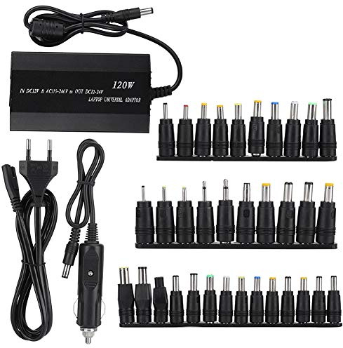 Adattatore di Alimentazione Universale da 120 W, Trasformatore di Alimentazione Regolabile AC-DC 12V-24V con 34 Punte per Adattatori DC e Adattatore di Ricarica per Auto per Laptop/striscia LED(EU)