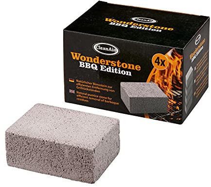 CleanAid Wonderstone Edition BBQ - 4 x Bloc de Nettoyage en Pierre Ponce avec Poignée Nettoyant Polyvalent pour Barbecue Four Patio et Carrelage Détartrant et Antirouille Efficace