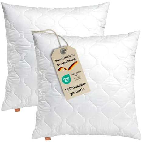 sleepling 2er Set Kissen 50x50 cm, Sofakissen, Kissenfüllung, Komfort 300 | Füllung Faserkugeln, Bezug Baumwollsatin, Deko Zierkissen für Allergiker 50 x 50, OEKO-TEX, Waschbar, Made in EU, 2 Stück