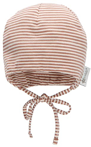 Sterntaler GOTS Beanie Ringel - Babymütze aus Singlejersey (Bio) gestreift - anschmiegsame Unisex Beanie Mütze zum Binden - Baby und Kinder Übergangsmütze, braun, Größe 47