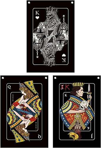 CoolChange Poker Stoff Poster Set | 3 Stück | Spielkarten Rollbild | 42x63cm | Inkl. Haken | Bube, Dame, König