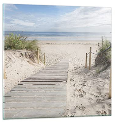 Bilder auf Glas Strand Düne Eintritt Glasbild 30x30cm Wandbilder Dekoration Wohnzimmer Schlafzimmer Küche Deko Klein Wanddeko Bild im Glas Wand Kunstdruck Art Modern Wall Decor Glasdruck GAC30x30-4188