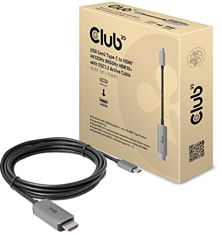Club 3D - Cable USB Gen2 tipo C a HDMI™ 4K120Hz/8K60Hz HDR10, DSC1.2 (3 m)