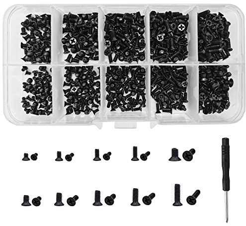 600 Pcs M2 M2.5 M3 Black Laptop Micro Assorted Screw, Flat Head Phillips Screws, Notebook Replacement Screws Set Kit, Black Machine Screw With Mini Screwdriver