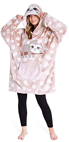 CityComfort Oversized Blanket Hoodie for Women Men and Teens, Fleece Wearable Blanket with Sleeves, Soft Warm Snuggle Blanket (Beige Sloth)