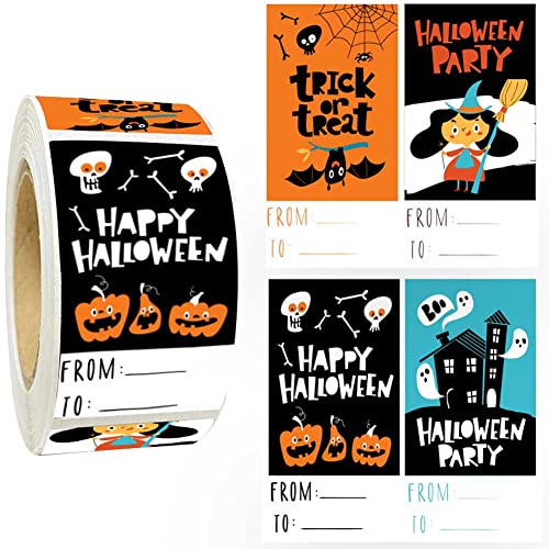 1 Roll/300 Pcs Halloween Tags Labels Stickers Self Adhesive Decorative Present Labels Stickers Decals Write On Labels Name Tags Stickers