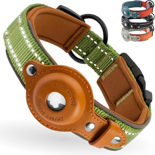 Airtag Hundehalsband, CollarDirect, Reflektierendes Hundehalsband für Apple AirTag für große, mittelgroße und kleine Hunde, Grün, Größe M (34-42 cm)