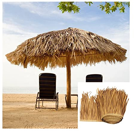 Paglia PE Rotolo di Paglia di Palma Piastrella in Paglia Artificiale Ignifuga Copertura per Ombrellone da Spiaggia per Capanne Tiki Bar Gazebo Giardino, Serve per 15 An(Size:10m/32.8ft)