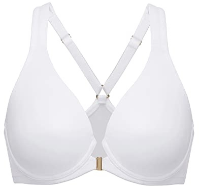 DELIMIRA Women's Front Fastening Bras Seamless Unlined Racer Back Plus Size Underwired Plunge Bra White 42B