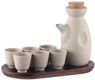 Pichet à Eau Pot à saké rétro en céramique avec un demi-catty de liqueur shochu pot à vin chaud ancien petit pot à vin tasse à vin tasse pot ensemble à vin Carafe à Eau/Pichet en Verre (Color : Bru