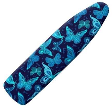 Jeiento Bügelbrettbezug mit blauem Schmetterling, waschbar, schmutzabweisend, 38,1 x 137,2 cm, hitzebeständig, mit Klettverschlüssen