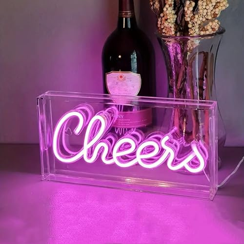 Neonlicht Cheers 3D-Leuchtreklame Cheers auf der Arbeitsplatte, aufstellbar, LED-Leuchtreklame Cheers in Rosa, dekoratives Lichtschild für Hochzeit Beleuchtungszubehör für Barwagen, 30 x 15 x 4,6 cm
