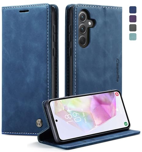 KZB Handyhülle für Samsung Galaxy A35 5G Hülle Premium Leder Klappbar Tasche Flip Case Magnet Kartenfach Standfunktion Klapphülle Schutzhülle für Samsung Galaxy A35 - Blau