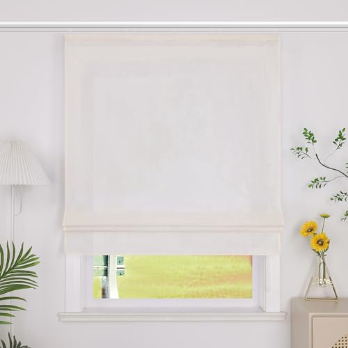 SCHOAL Raffrollo mit Klettband Einfarbige Vorhänge Wohnzimmer Gardine Blickdicht Raffgardine Fenster Rollo 1 Stück BxH 100x140cm Beige