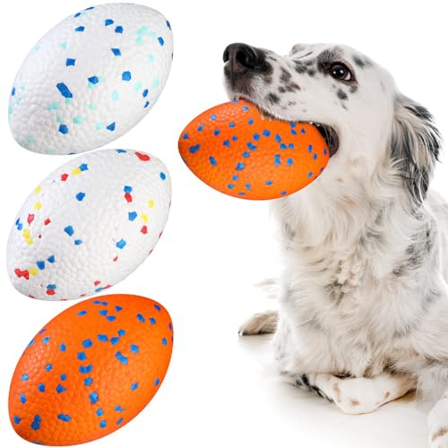 RoundFunny Unzerstörbarer Hundeball, Fußballspielzeug für aggressive Kauer, Hundespielzeugbälle, robuste große Hundebälle, schwimmendes Hundespielzeug für mittelgroße und große Rassen (3 Farben), 3