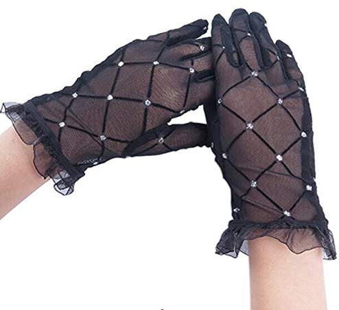 SePkus Damen-Sommer-dünne Schwarze Spitzenhandschuhe, weiblicher Sommer-Sonnenschutz-Spitzen-Fahrhandschuh (Farbe: Schwarz) (Schwarz)