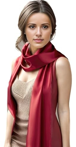 LA FERANI Damen Seidenschal 100% Seide Halstuch Seidentuch 180x90cm Uni Farbe für Anzug formelle Anlässe Stola Business Stil leicht einfarbig Geschenk für Sie (Wein Rot)