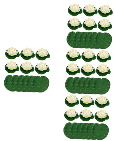 ABOOFAN 48 STK Künstlicher Lotus Prinzessin Und Der Frosch Sommerschmuck Realistische Lotusblume Seerosenblätter Für Teiche Blumen Seerose; Pu-Lotusblatt: Eva-Material Aquarium Lotus Blatt