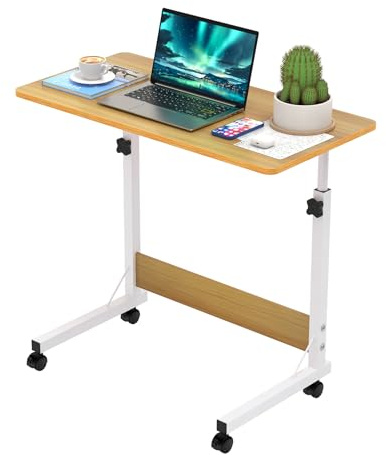 nwixbqoqn 80 x 40 cm Laptoptisch Höhenverstellbar, Computertisch Höhenverstellbarer 69-89 cm, Beistelltisch mit 4 Rollen für Schlafzimmer, Wohnzimmer, Gelb
