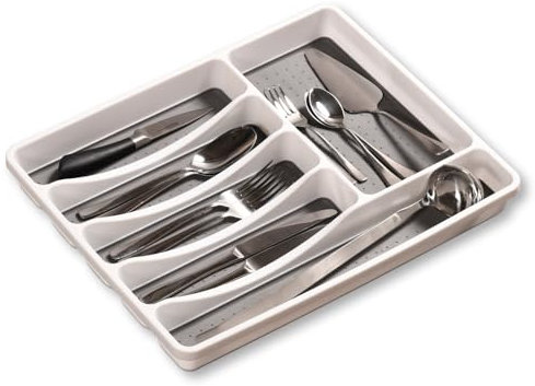 Kesper | Besteckkasten - Besteckeinsatz für die Schublade, Material: Kunststoff (PP), Maße: B 33,5 x T 41 x H 4,5 cm, Farbe: Weiß, Grau | 30092