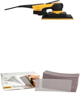 Mirka DEOS II 383 Schwingschleifer 70x198mm 300 W vibrationsarme Schleifmaschine + Mirka Abranet Netz-Schleifstreifen 70x198 mm Klett/Korn P120 / 50 Stk