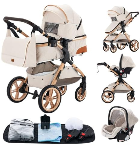 GLOKID Carrito bebé 3 Piezas, Carro, Carrito bebé 3 en 1, Silla Paseo, Sistema de viaje, Plegable, neumáticos de caucho, Con accesorios, Góndola, Adaptateurs, 25 kg (XX1 Crema)