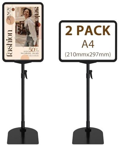 Newzealkids 2 Confezione di supporti per poster A4 regolabili, supporto per cartelli riutilizzabile per pubblicità, menu aziendale, supporto per display per visualizzazione verticale e orizzontale