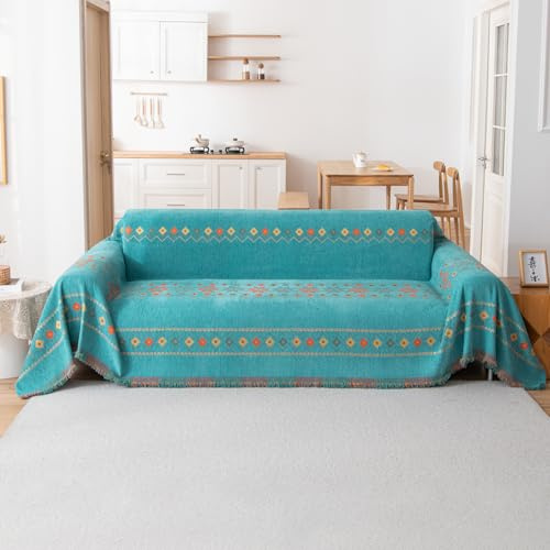 VanderHOME Bohemian Chenille Couch Überwurf, Sofa Überzug 1/2/3/4 Sitzer, Multifunktionaler Sofabezug, Doppelseitige Sofa Cover Couch Überwurf für Sofa und Bett 180 * 260cm-Grün