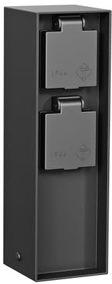 ledscom.de Garten Steckdosensäule POKU für außen, IP44, 2-Fach, Kunststoff, schwarz, eckig, 23 cm