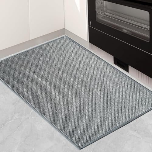 KMVIZI Küchenteppich Waschbar rutschfest, Küchenläufer, Wasserdicht Kreuzgeflecht Küchenmatten, Teppich Läufer Flur für Küche, Terrasse & Wohnraum, Grau, 50X80cm