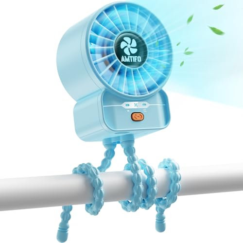 AMTIFO Ventilador de cochecito de bebé con clip: trípode portátil para asiento de coche, cama, bicicleta de playa